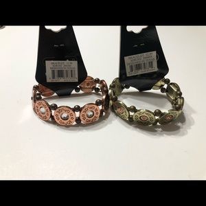 crooked fence Women’s  bracelets Gold/Rose Gold Set Of 2  New Jewelry Stretchy.